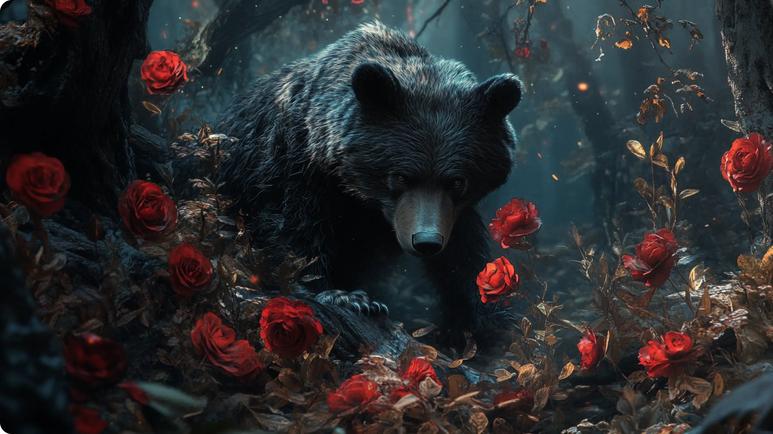 Image générée par IA d’un ours et d’une rose, créée avec le créateur d’images en ligne d’AI Ease