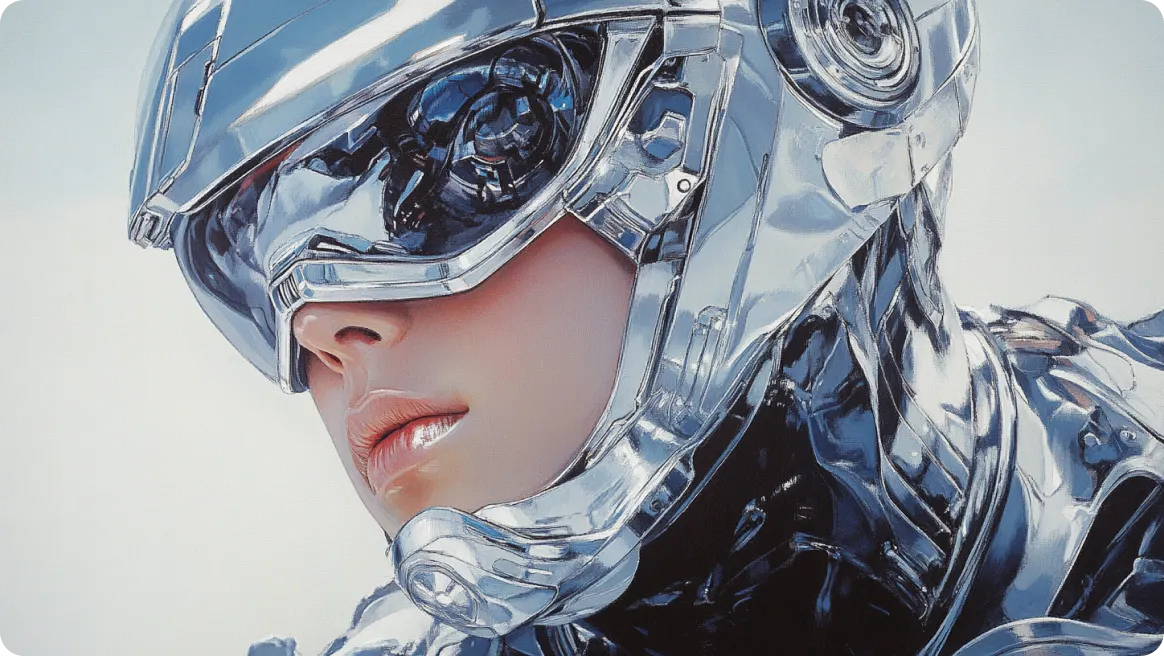 Immagine generata dall'IA di una guerriera futuristica con dettagli altamente raffinati, creata con il generatore di immagini AI online di AI Ease