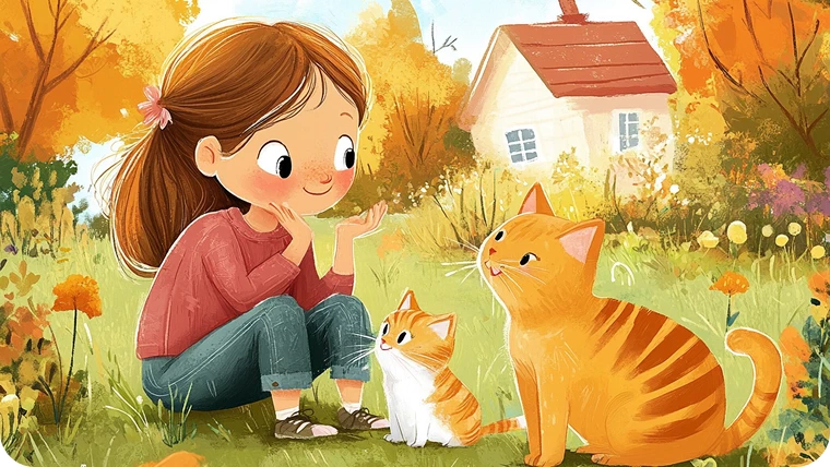 Ragazza con gatti in giardino in stile cartone animato generata dall’IA in AI Ease