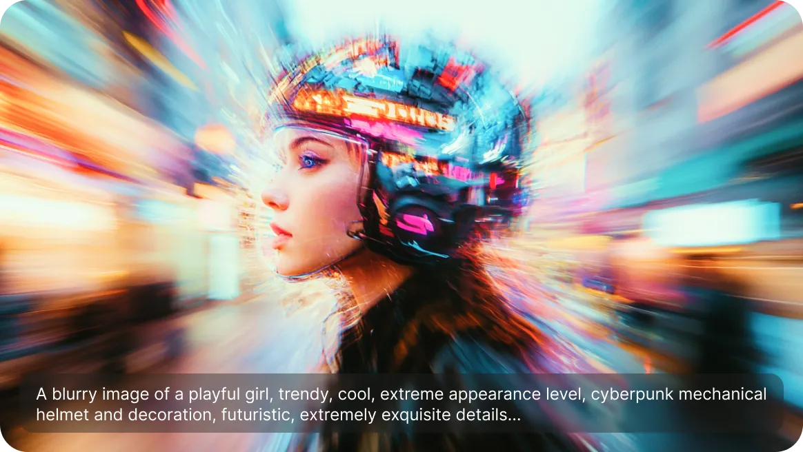 Immagine di una donna in piedi di lato con effetto glitch e sfocatura in movimento, generata con il generatore di immagini AI gratuito online di AI Ease