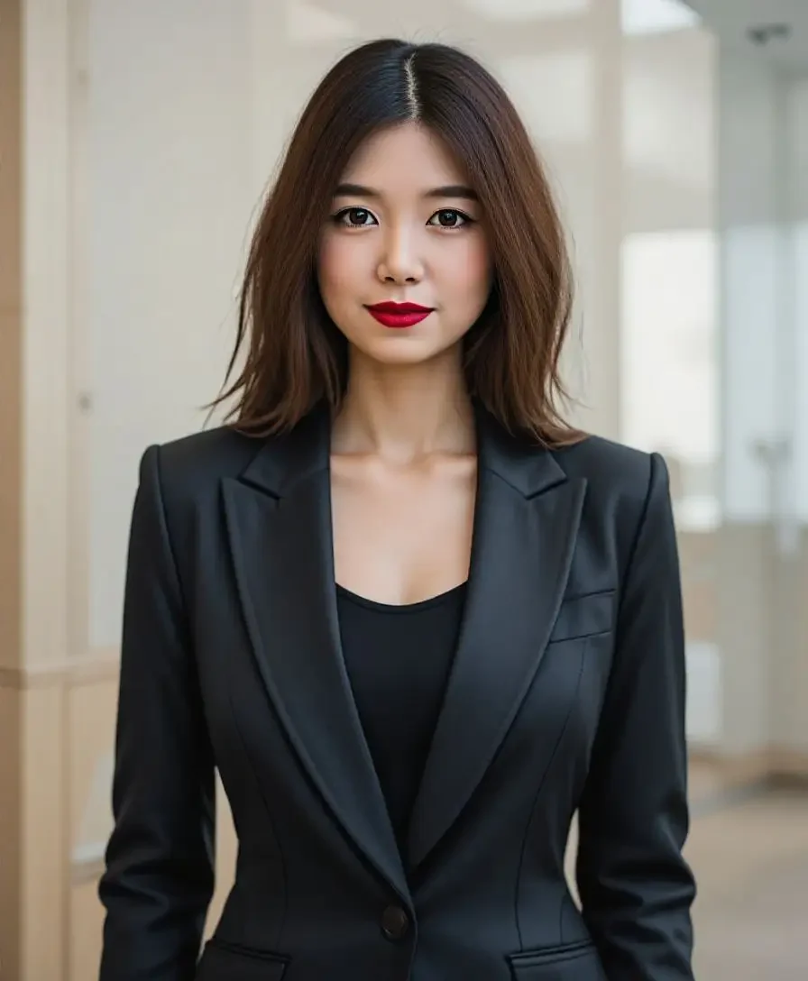 AI가 생성한 검은색 정장을 입은 여성 프로필 사진