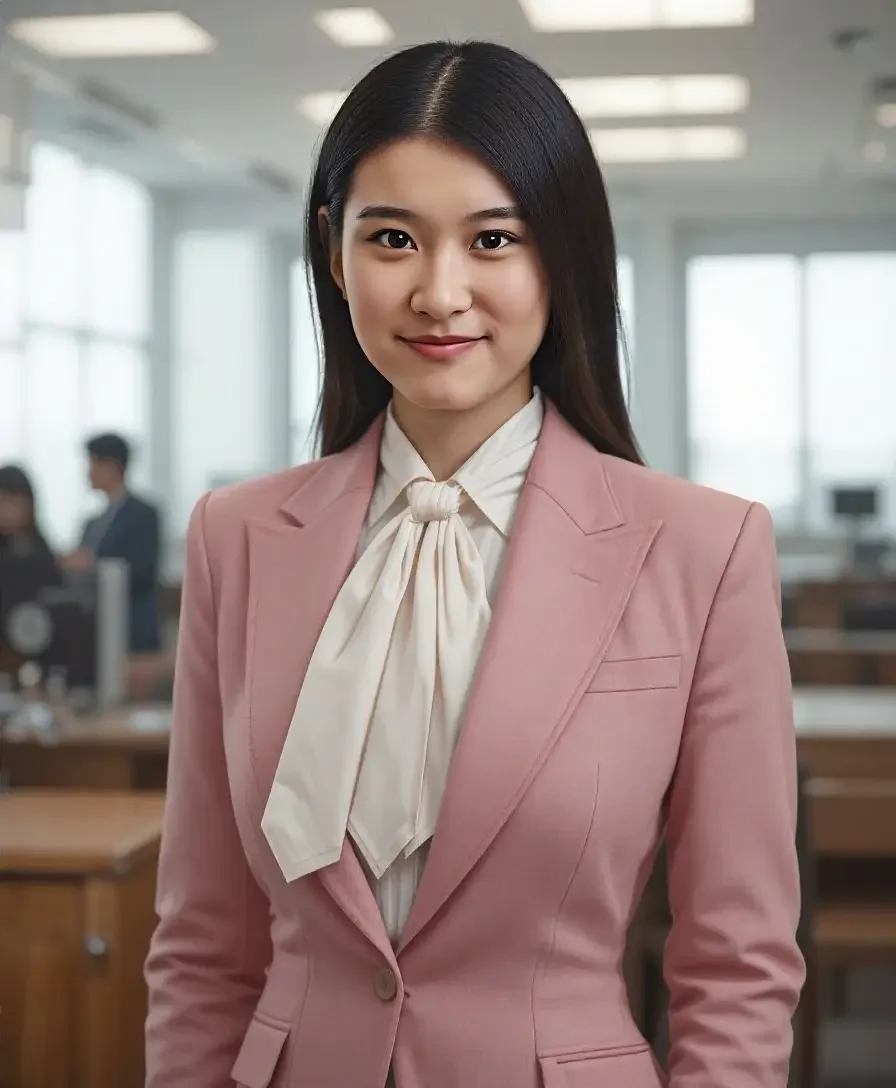 AI가 생성한 핑크색 정장을 입은 여성 전문 프로필 사진
