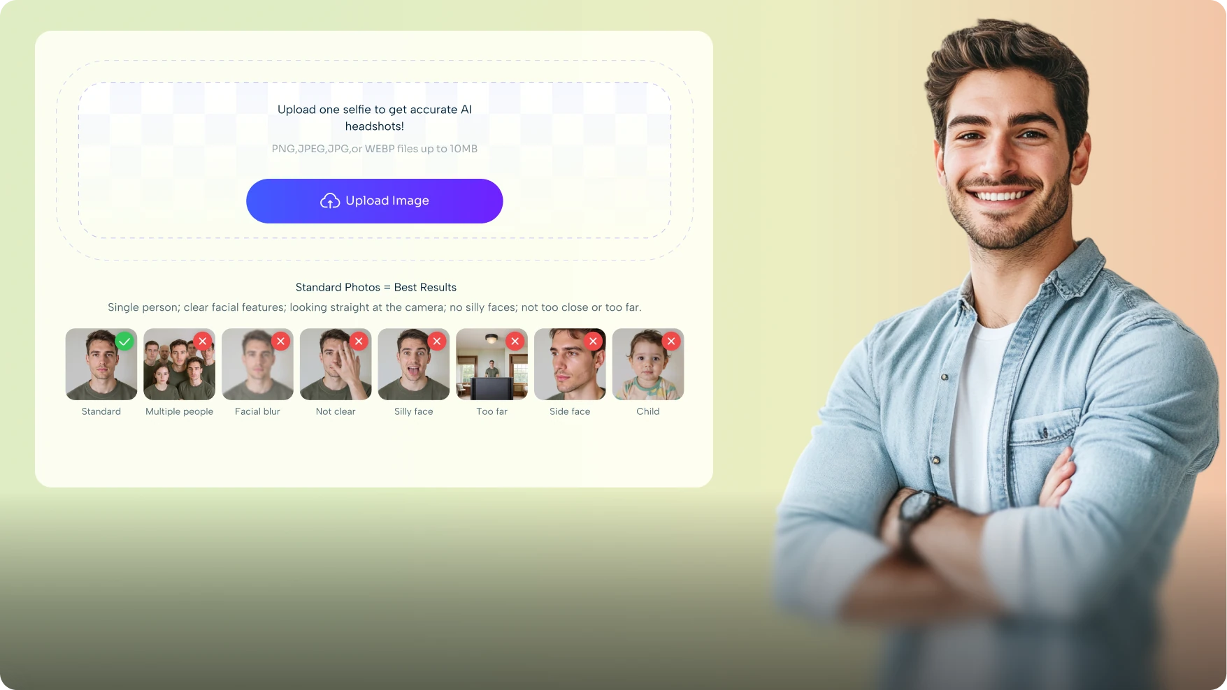 AI Ease의 온라인 AI 프로필 사진 생성기에 자신의 이미지 업로드