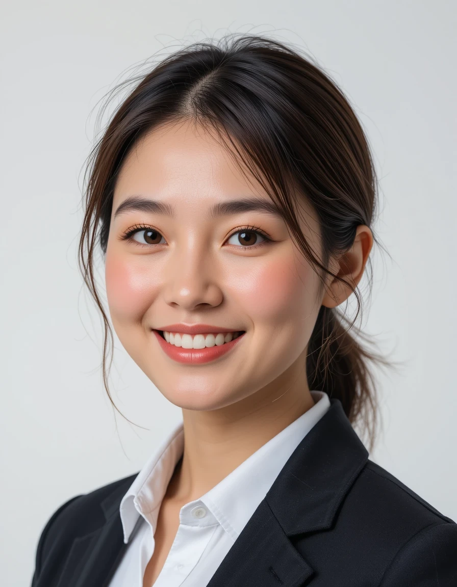 一位女性頭像 在畫面中友善地居中微笑