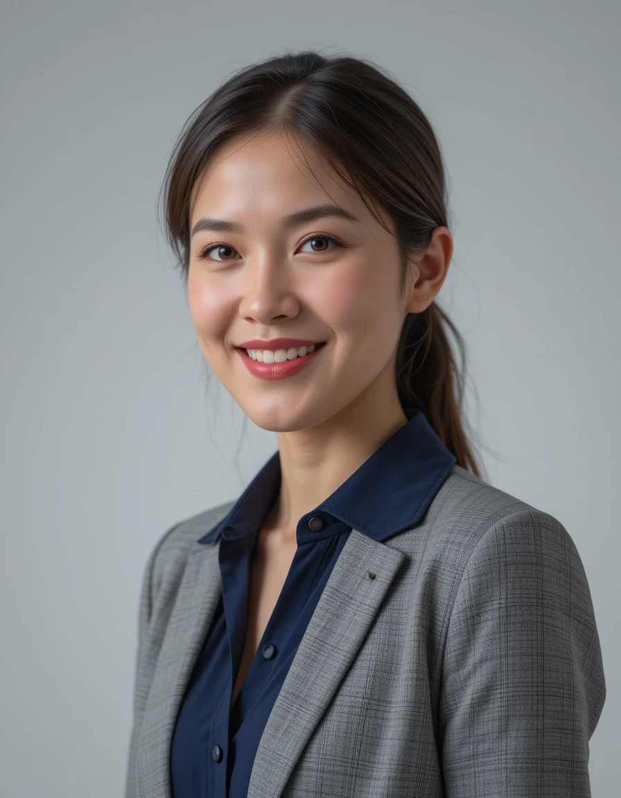 穿著有領襯衫、笑容自然的專業女性頭像 像