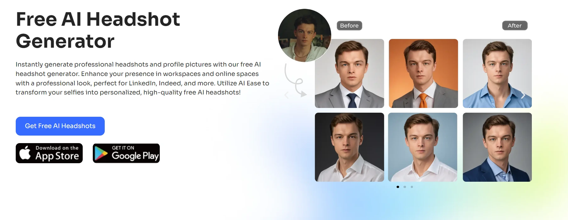 ai ease ai headshot generator homepage