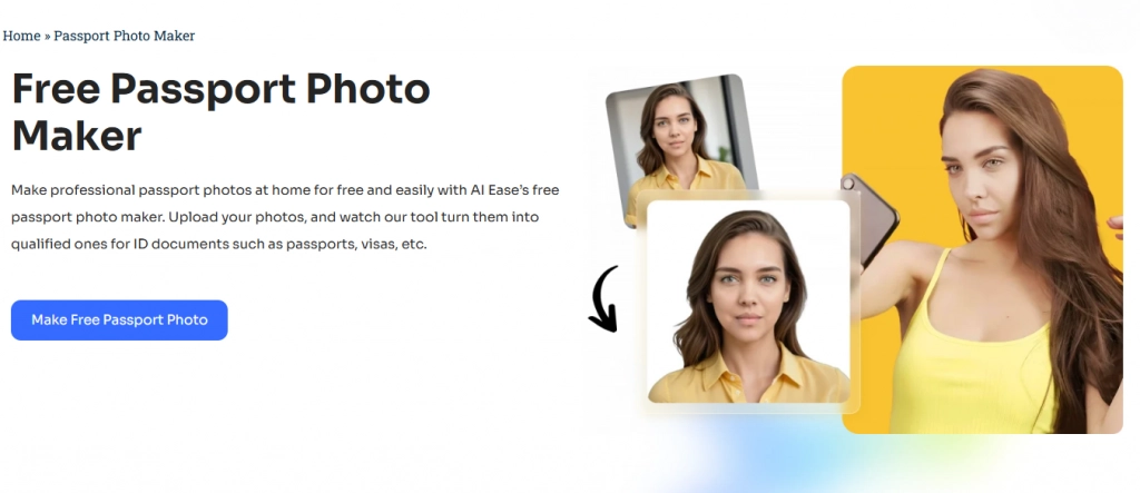 AI Ease 無料パスポート写真メーカーのインターフェース