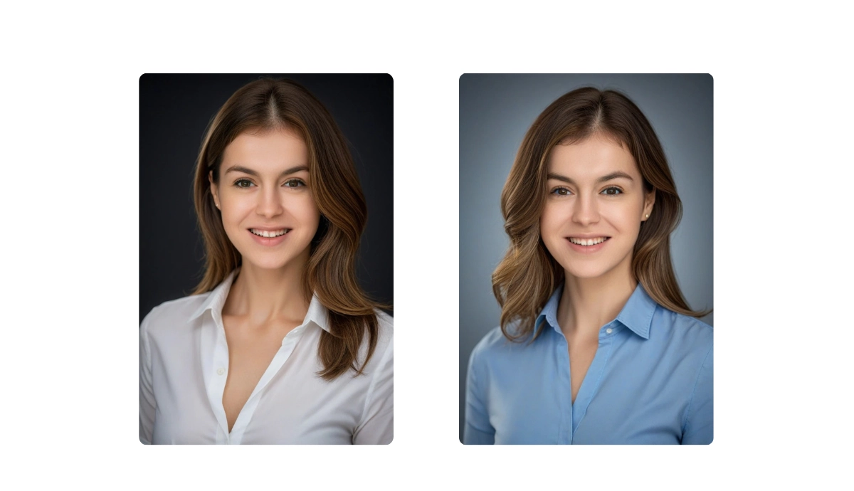 deux photos de femmes générées par l'IA, coiffées et maquillées de manière formelle