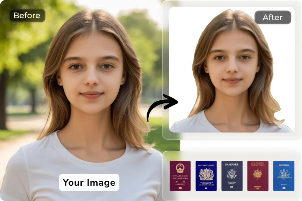 AI Easeの無料パスポート写真作成ツールで女性のパスポートを作る