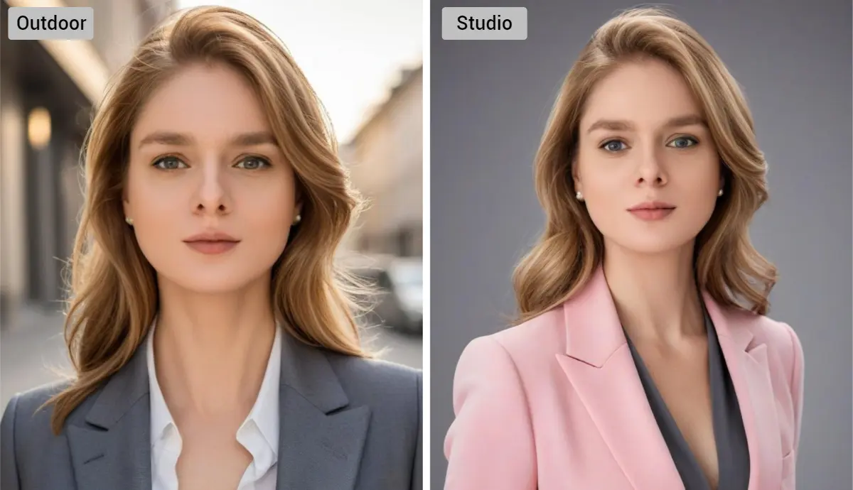 versus imagem entre fotografia de rosto em exterior e em estúdio