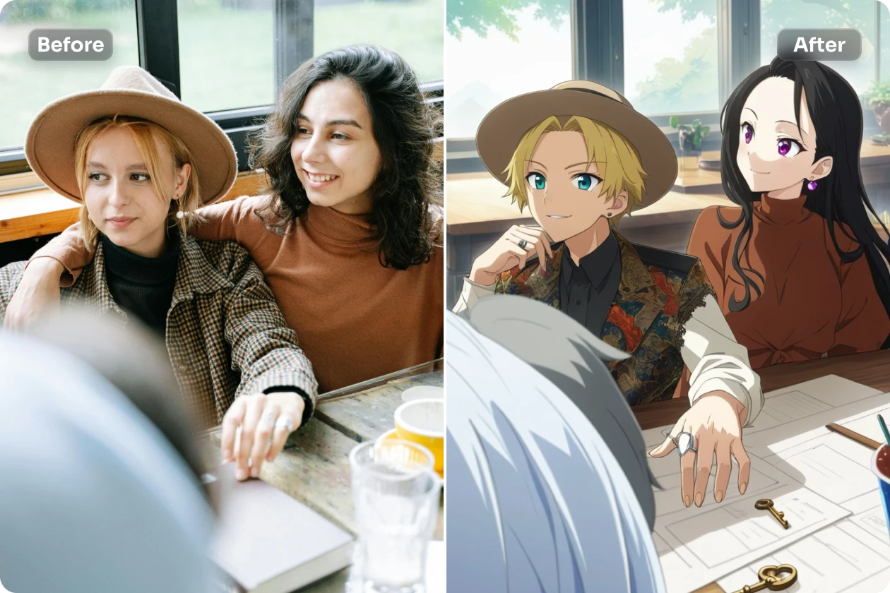 convertir foto de grupo de mujeres a dibujos animados gratis en AI Ease