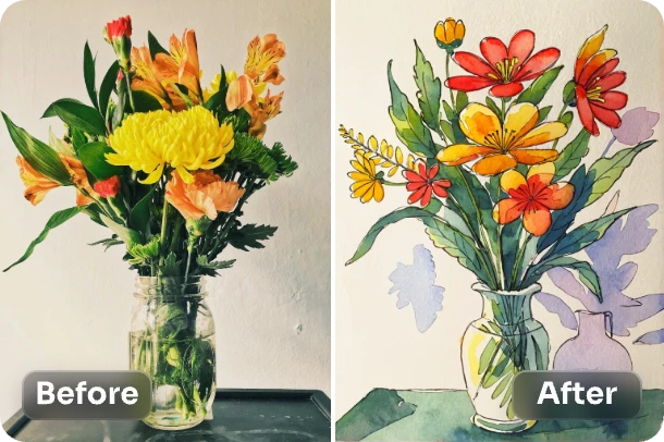 convierte flores en acuarela con ai facilidad