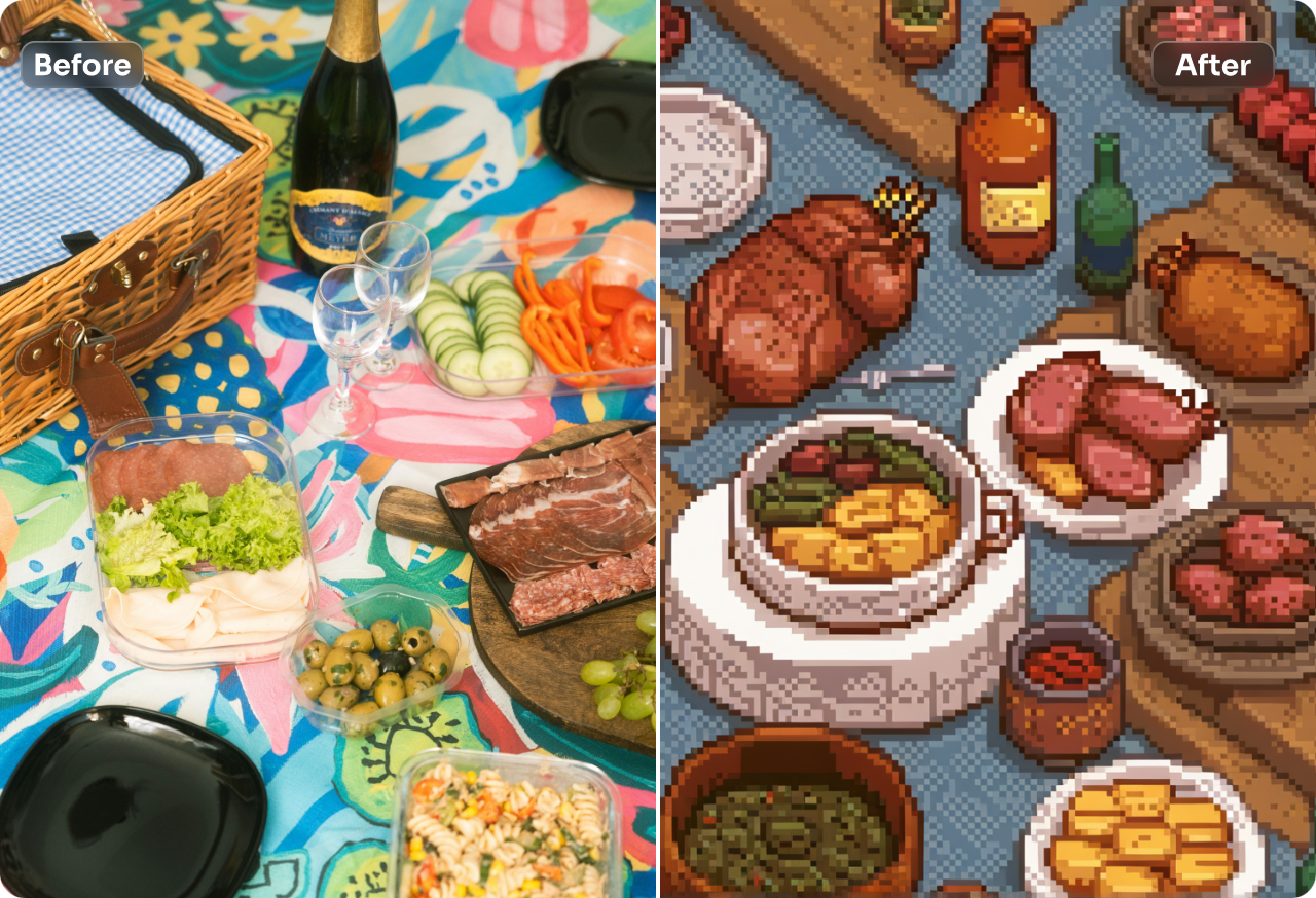 convertir une image de nourriture en art pixellisé gratuitement dans AI Ease