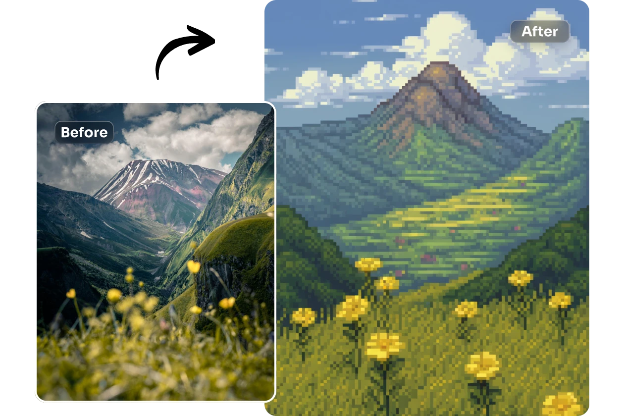 converter paisagem em pixel art do minecraft no AI Ease