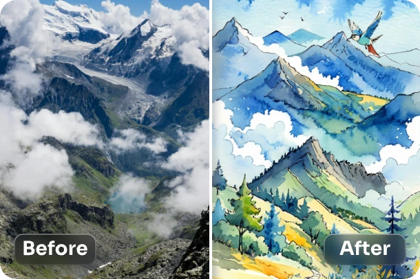 convierte un paisaje natural en acuarela con la facilidad de ai