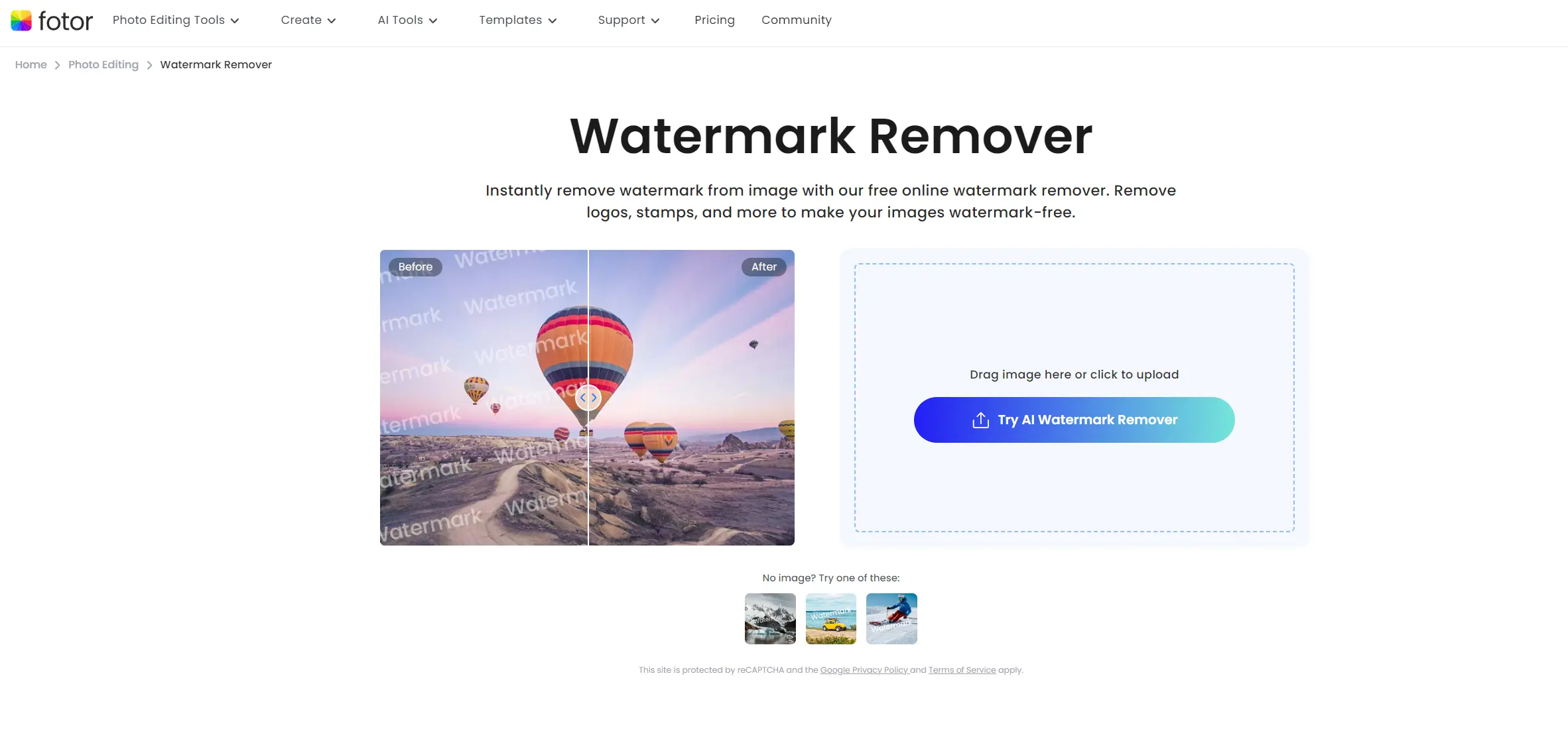 eliminador de marcas de agua de imágenes fotor