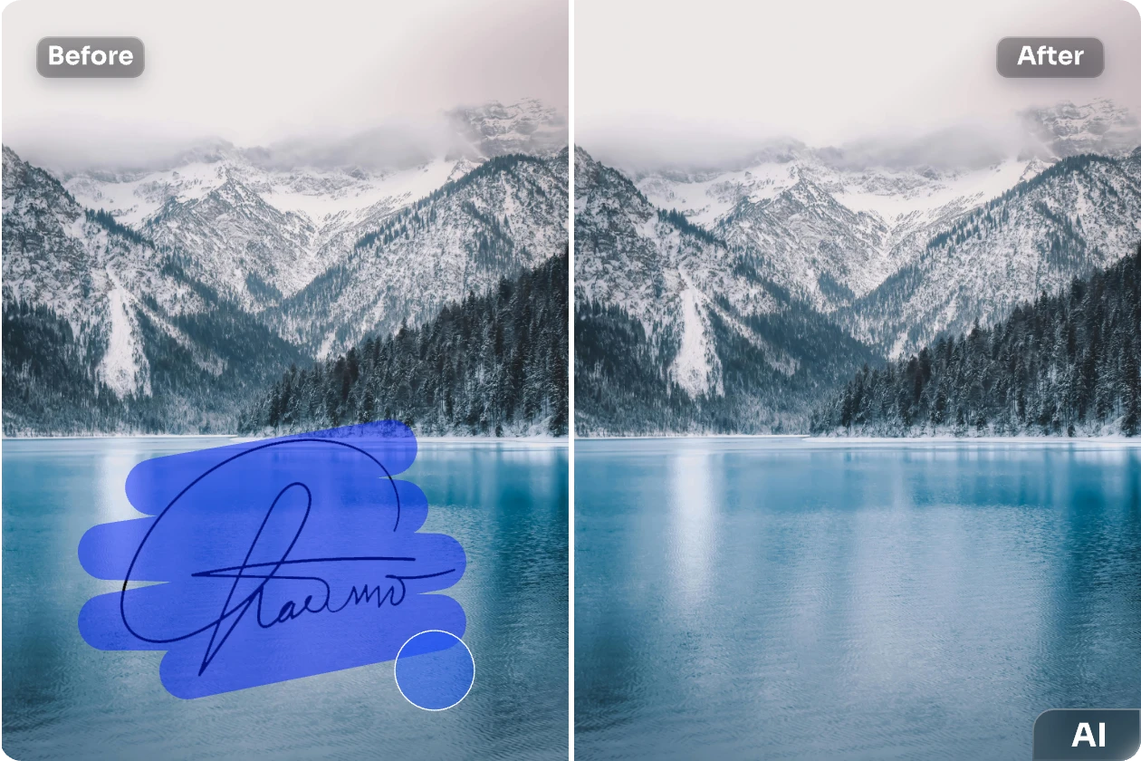 supprimer la signature d'une photo de paysage de montagne enneigée gratuitement