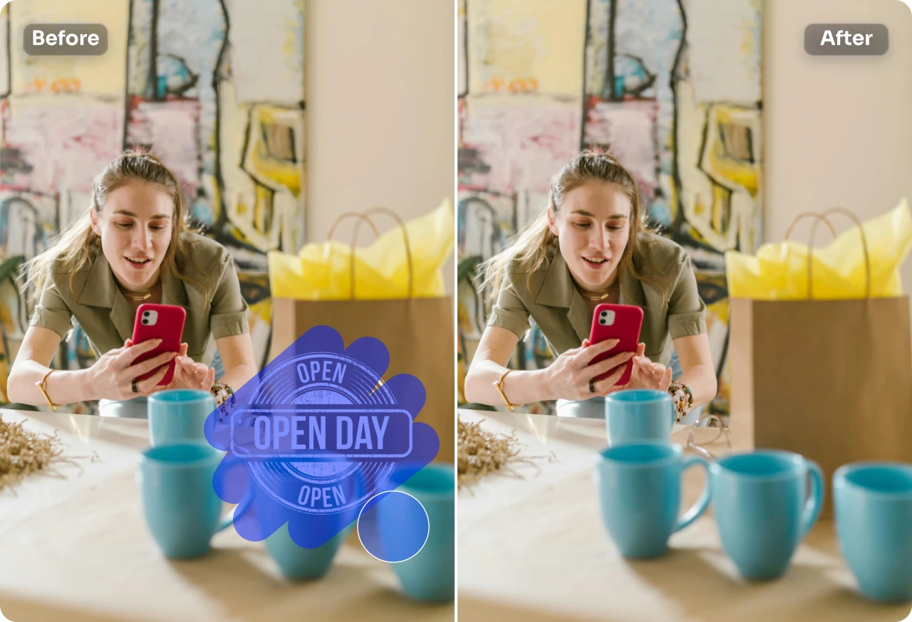 eliminar sello de la imagen de la toma de fotos femenina utilizando AI Ease removedor de marca de agua libre