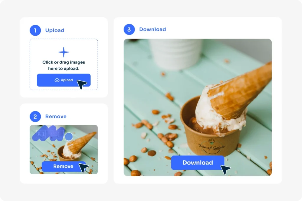 無料でAI Easeでアイスクリーム画像からロゴを削除する
