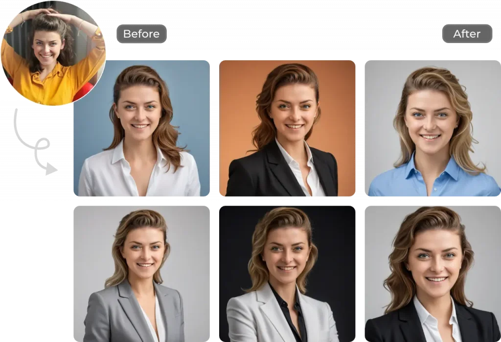 six professional woman headshots made in aiease ai頭像 產生器