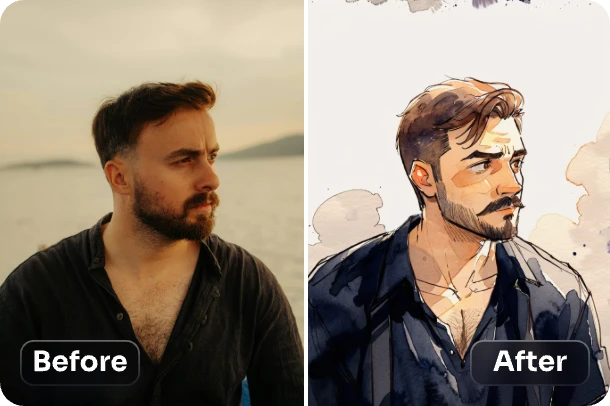 convierta un retrato masculino en una acuarela con ai facilidad
