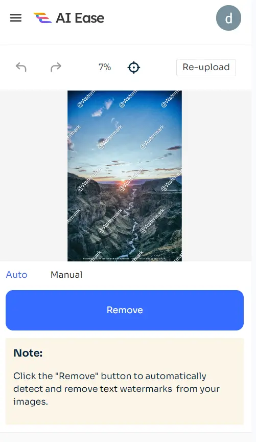 subir una imagen horizontal con marca de agua a ai ease image watermark remover