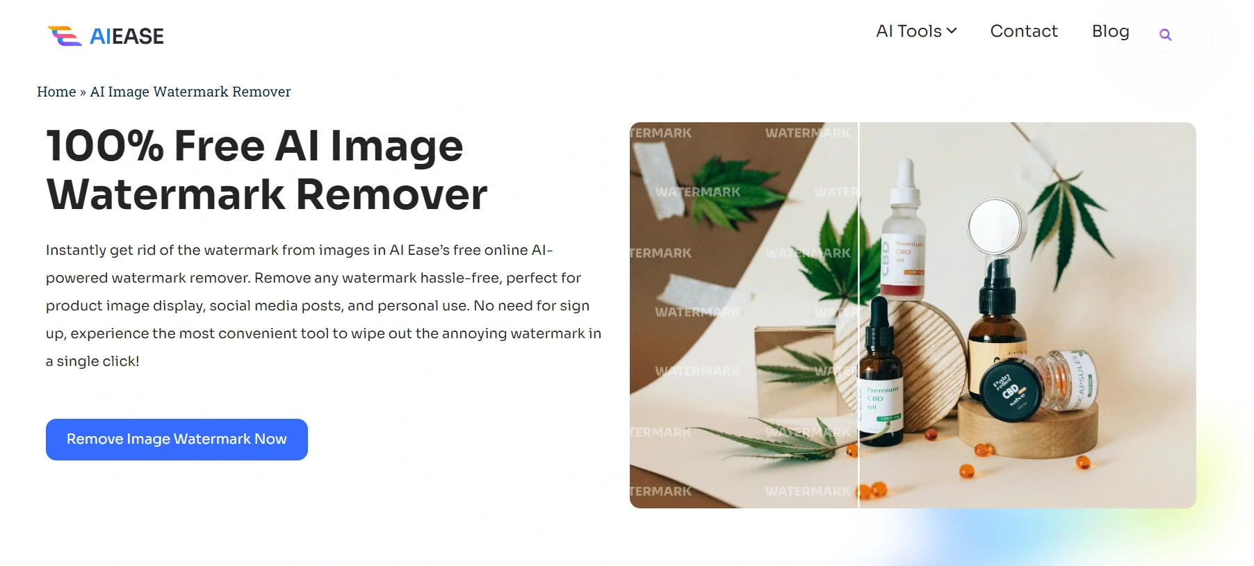 AI Ease eliminador gratuito de marcas de agua en línea