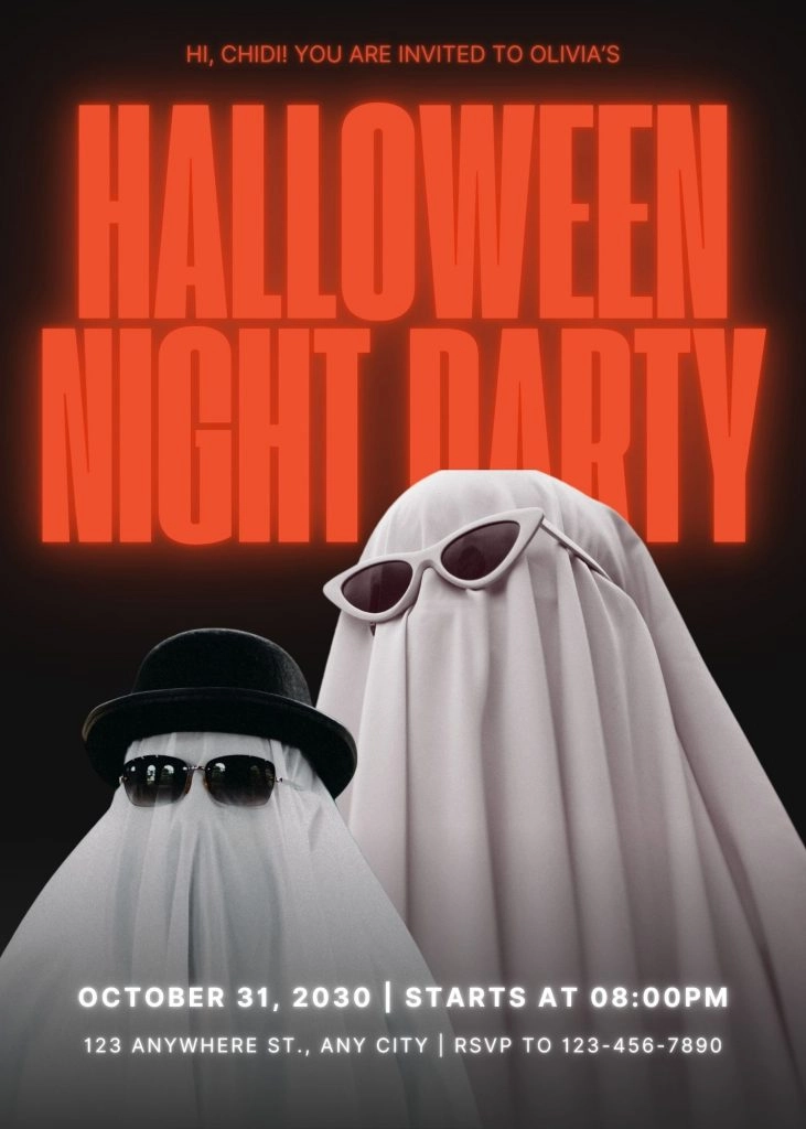 una invitación de halloween con dos caras de fantasma