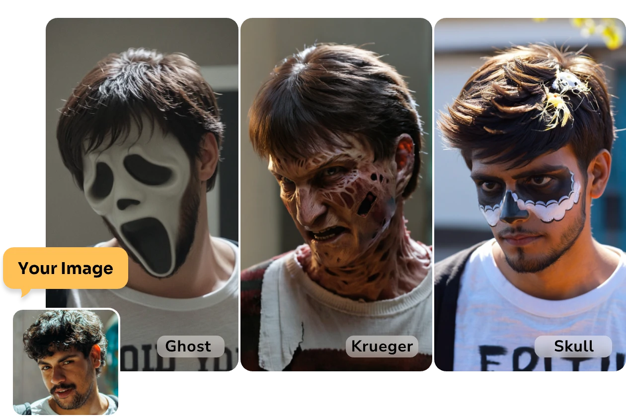 un hombre usa filtros de calavera fantasma y monstruo
