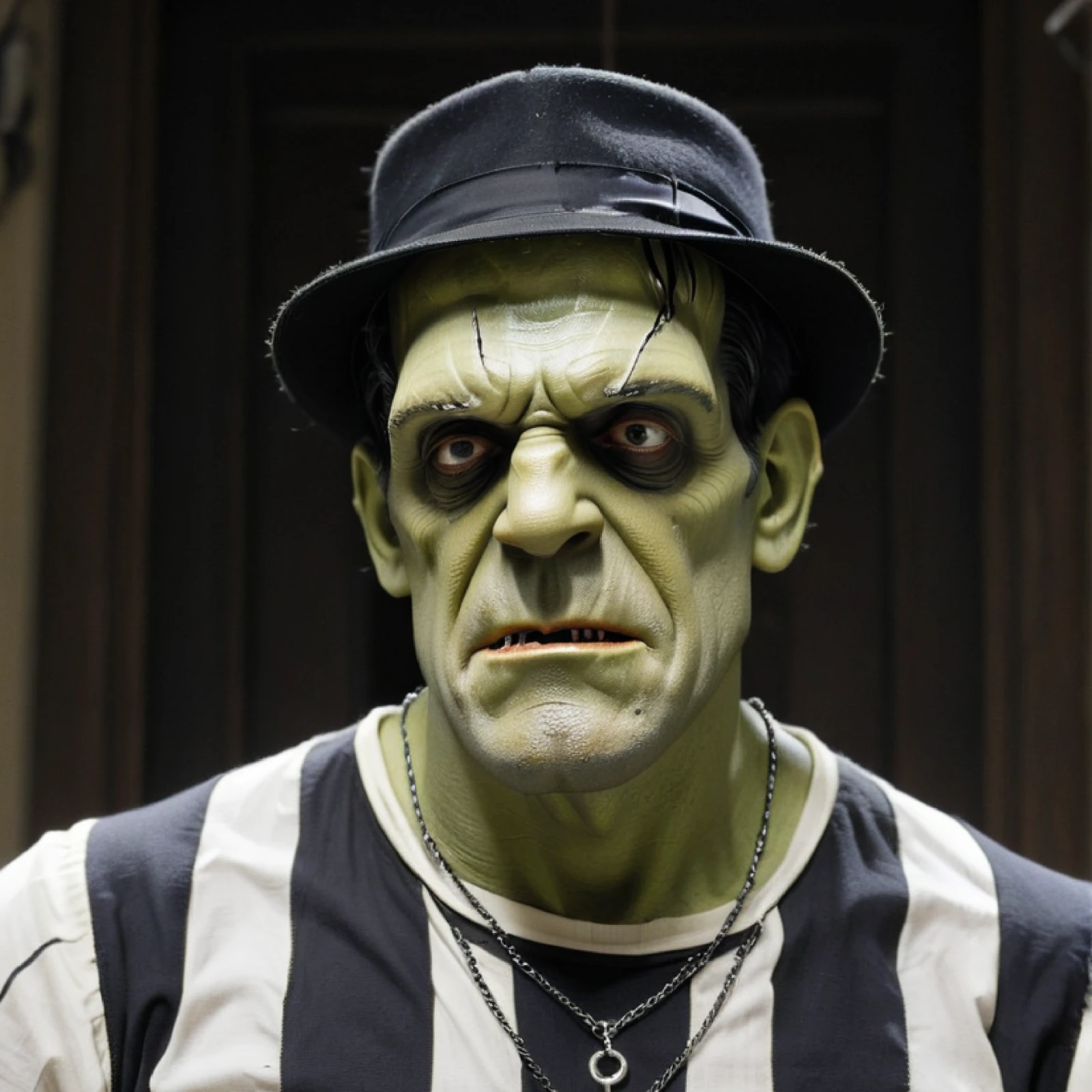 un hombre lleva una camiseta con filtro de calavera