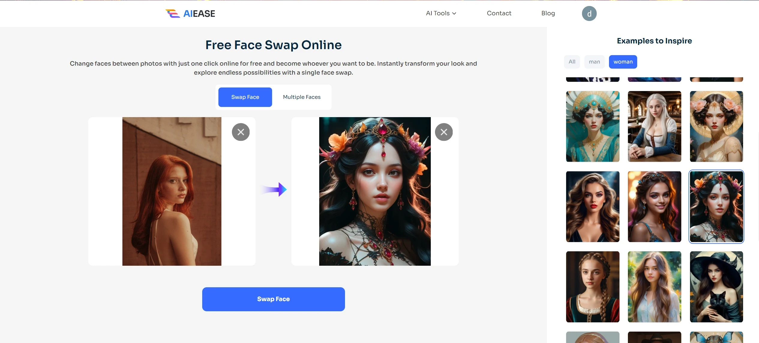 choose a template from ai ease face swap templates