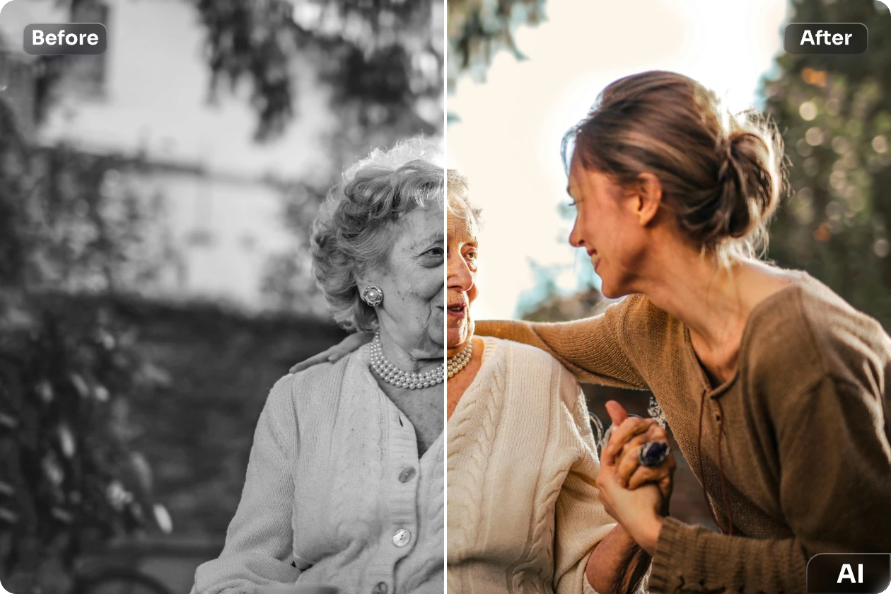 colorear una foto en blanco y negro de una madre y su hija