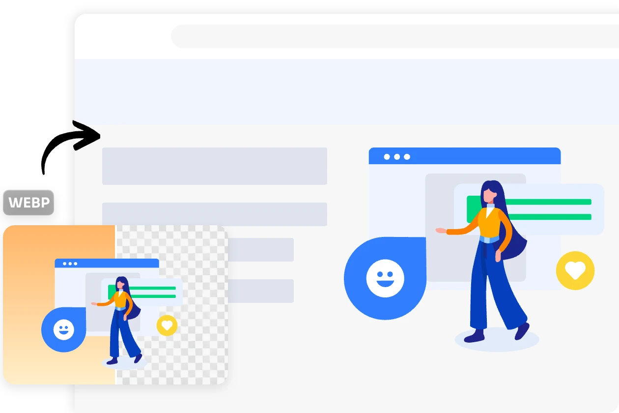 crear diseño web con ilustración webp transparente