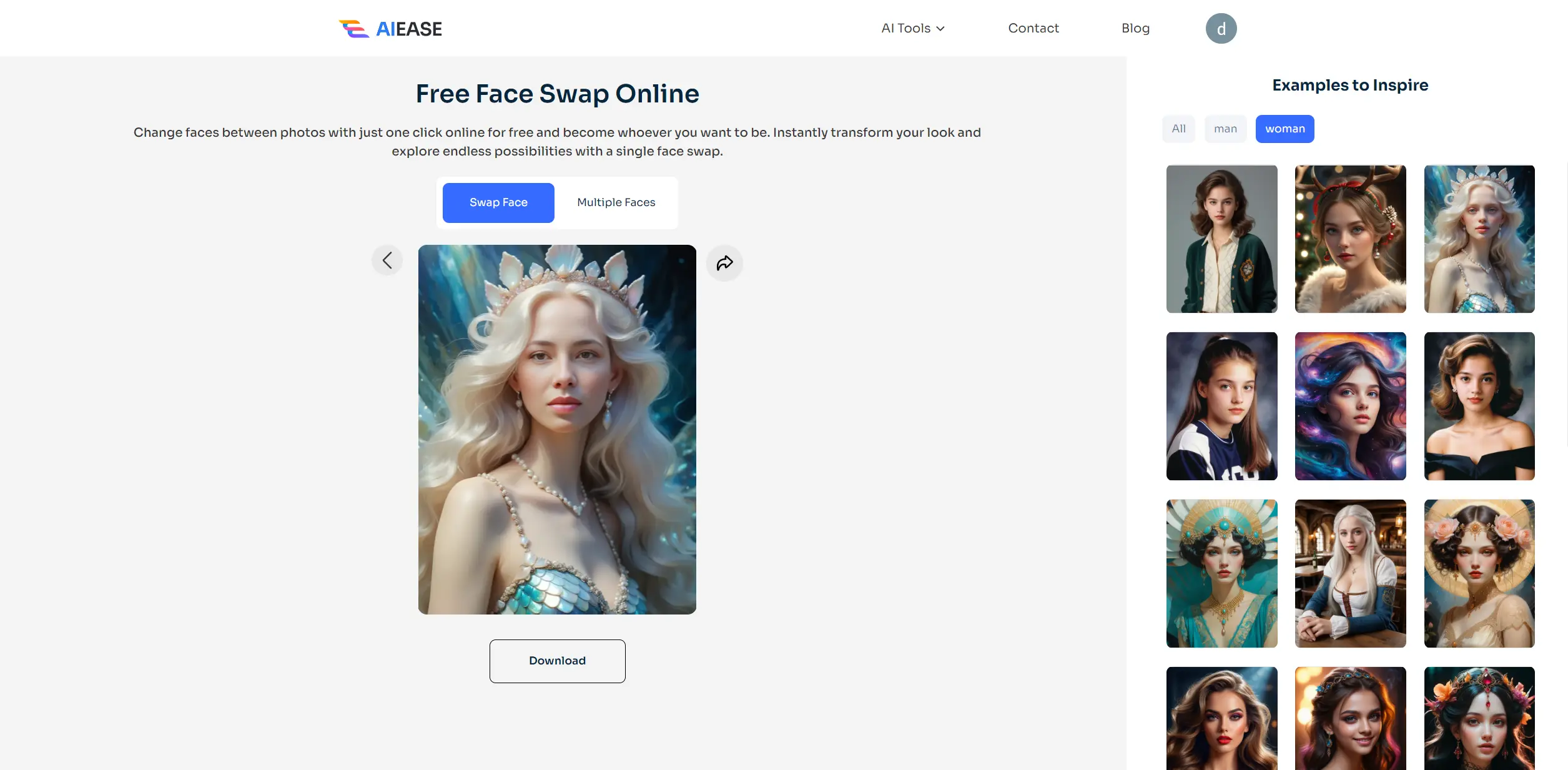 Vorschau und Download des Ergebnisses des Gesichtstausches