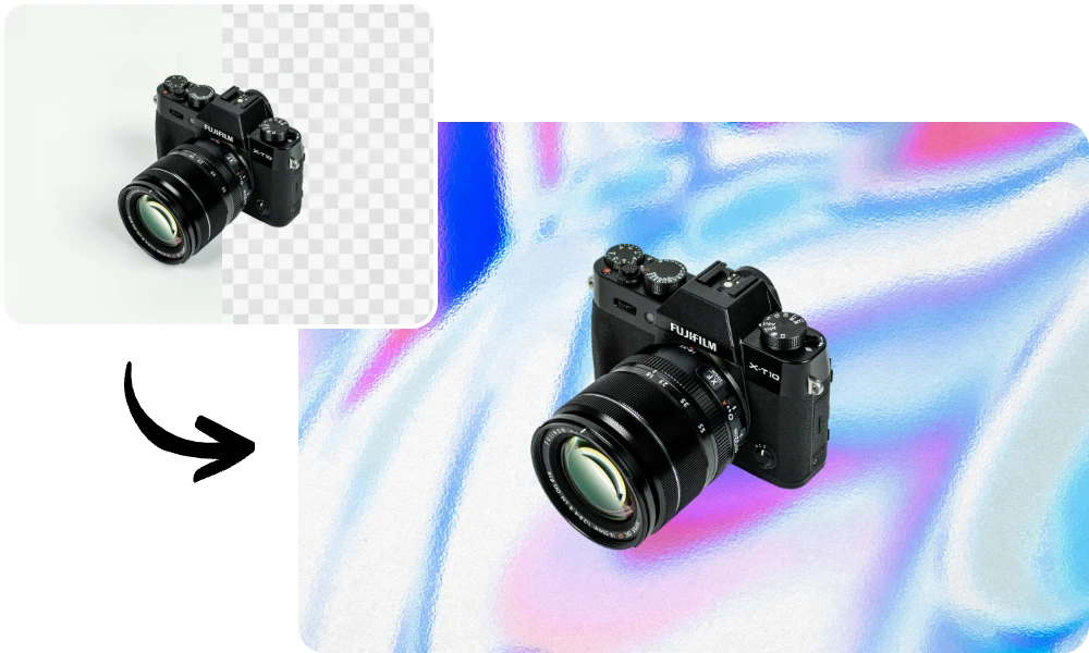 rimuovere lo sfondo dalla foto della fotocamera e aggiungere un nuovo sfondo