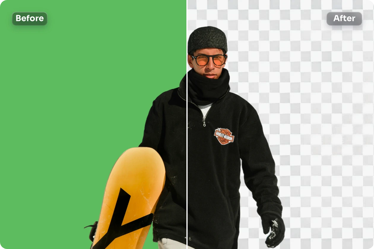 Grüner Bildschirm von einem Mann, der ein Skateboard hält, kostenlos entfernen