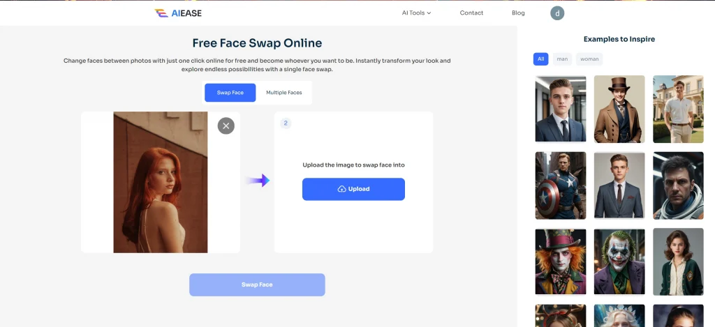 upload a female portrait to ai ease free ai face swapper