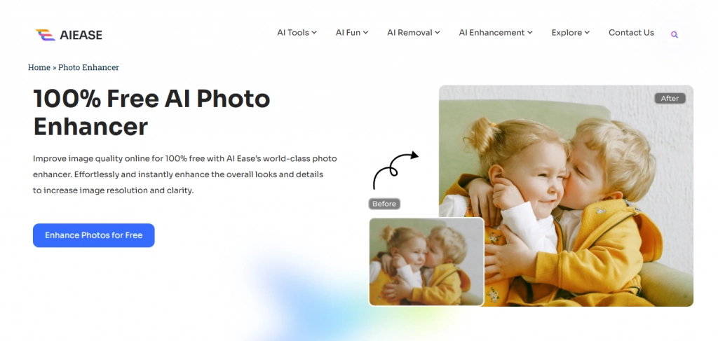 une capture d'écran de l'interface d'aiease photo enhancer