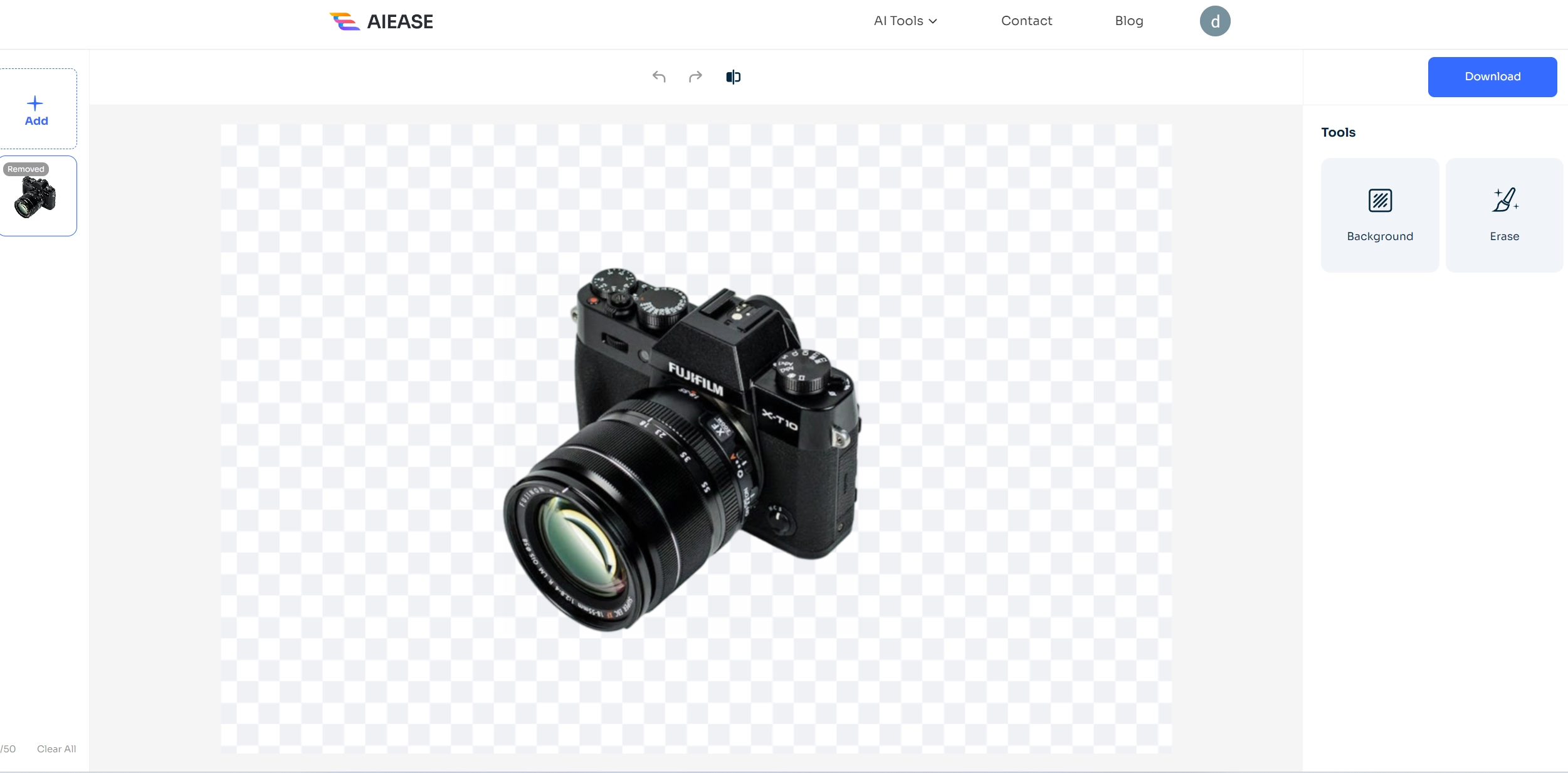 ai ease supprime automatiquement l'arrière-plan d'une photo d'appareil photo sur fond blanc
