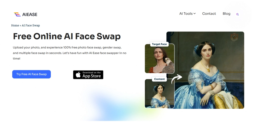 interfaz de la función ai ease face swap