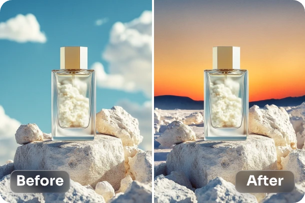 change the background of a product display photo into sunset sky