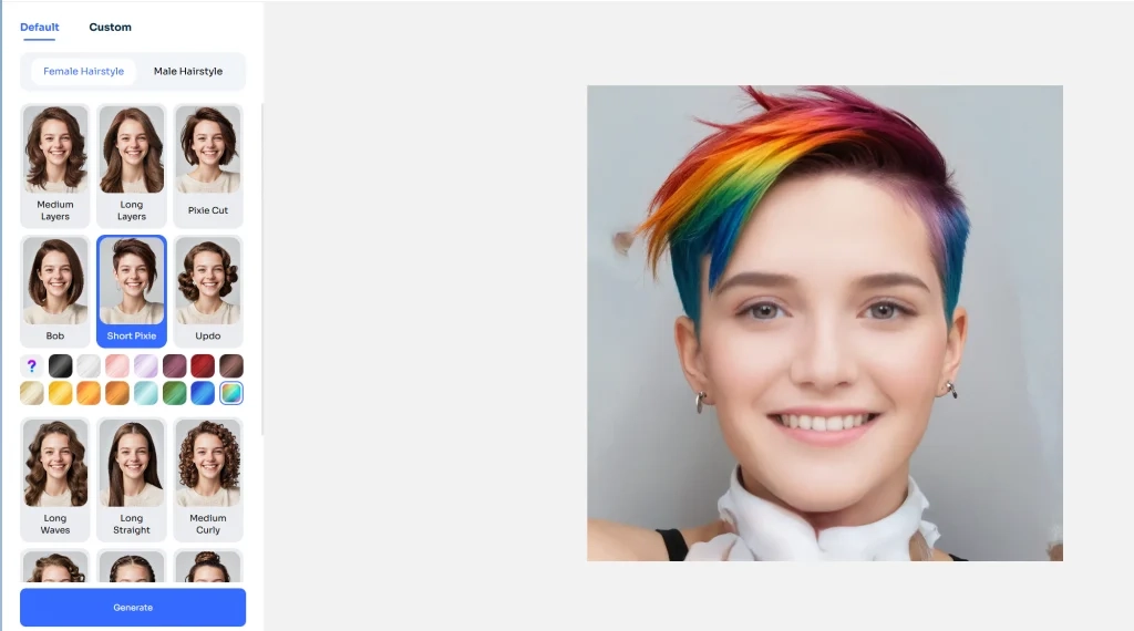 mudar o cabelo da rapariga para um estilo pixie colorido