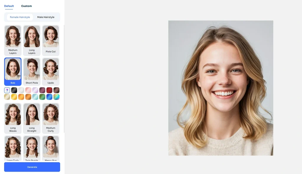 aiease ヘアスタイルチェンジャーでボブヘアスタイルフィルターを選ぶ