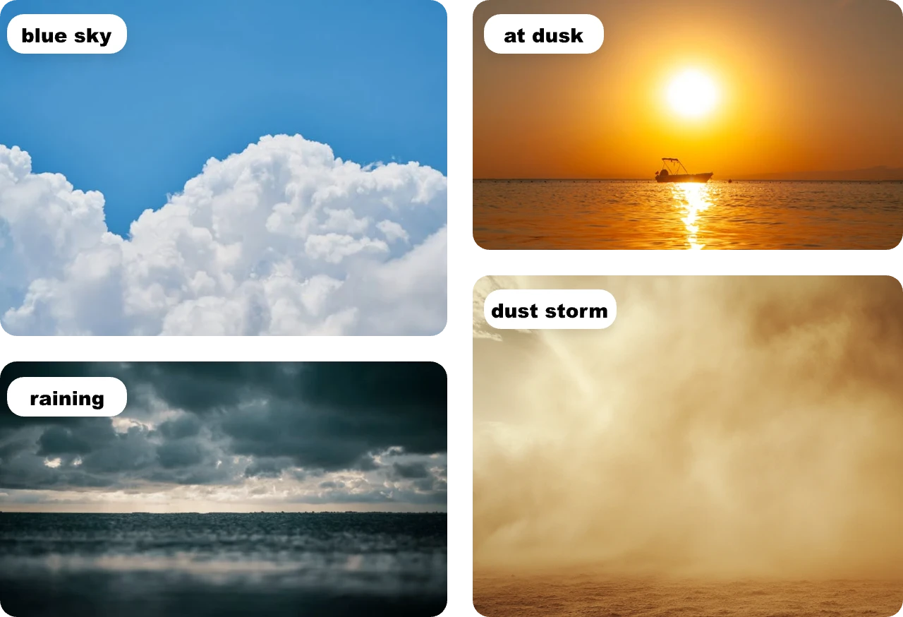 enter prompts to generate four different kinds of sky backgrounds