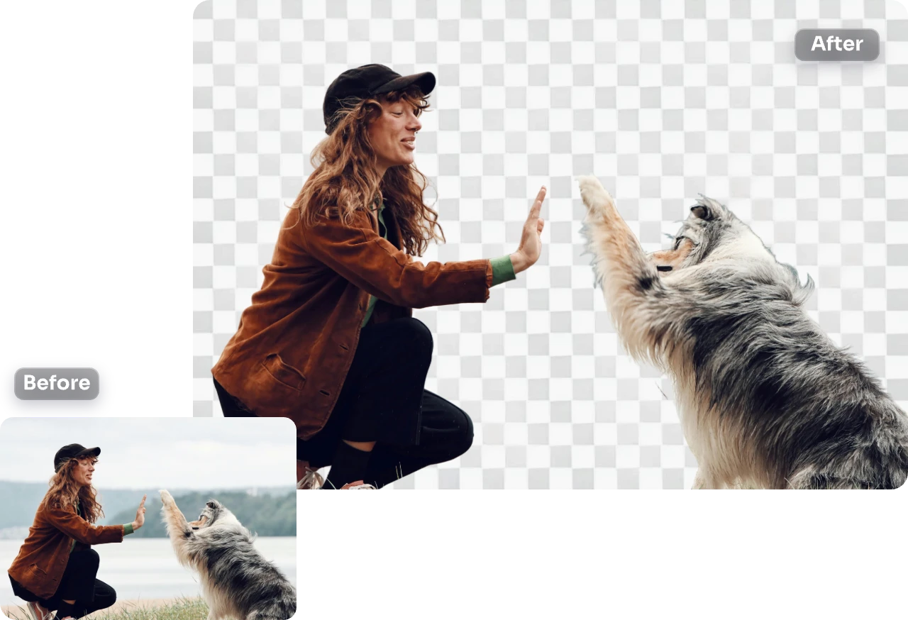 remove the background from the photo of a woman and a dog