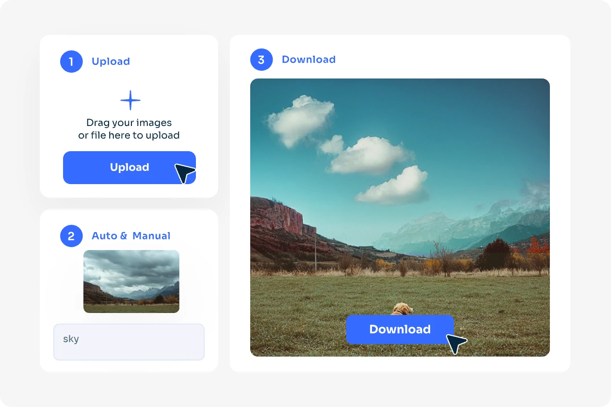 replace the sky background of a grass land with a blue sky