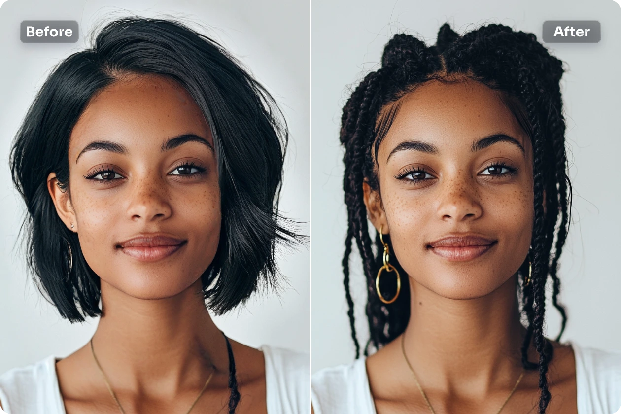 transform black womans hairstyle into afro dreadlocks