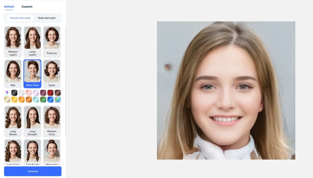 carregar um retrato de rapariga e escolher o estilo pixie curto
