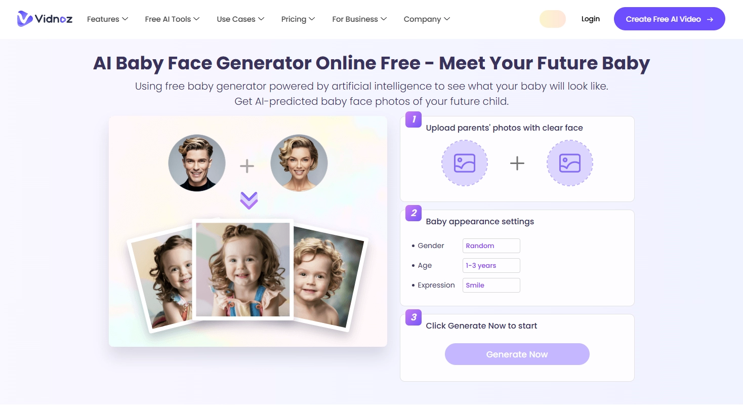 vidnoz ai baby generator interface