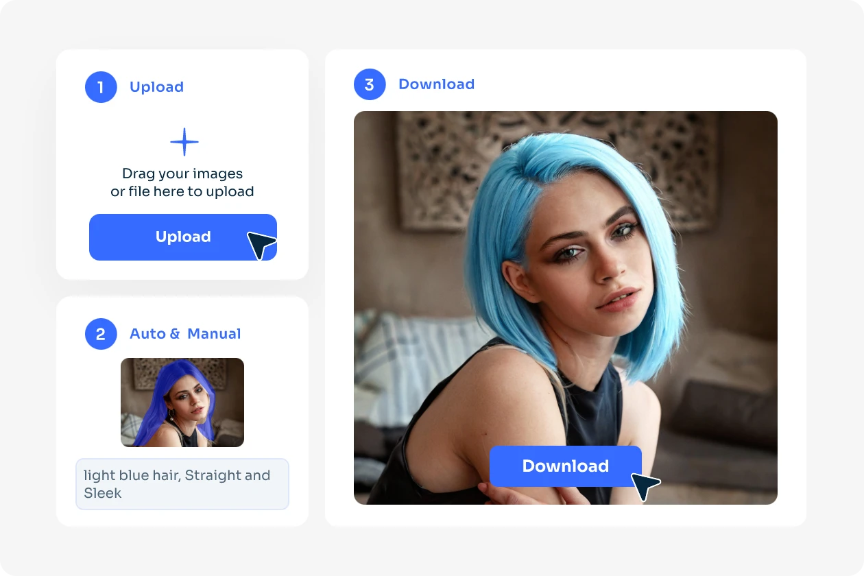 virtual try on blur hair color in photo using AI Ease for free